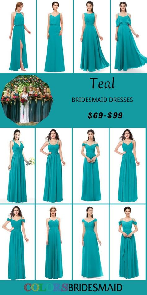 Teal bridesmaid dresses on sale $69-99, in 600+ custom-made styles and all sizes. 150+colors made to order, fast arrived, color sample available. #colsbm #bridesmaids #bridesmaiddresses #tealwedding #weddingideas #tealdress b2008 Teal Bridesmaid Dresses Long, Teal Wedding Dress, Teal Dress For Wedding, Teal Wedding Theme, Teal Wedding Colors, Teal Bridesmaid, Teal Green Dress, Teal Bridesmaid Dresses, Wedding Motifs