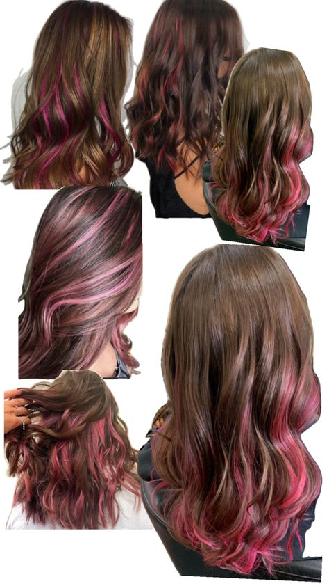 Pink Hair Streaks, Pink Hair Highlights, Peekaboo Hair Colors, Hair Color Underneath, Peekaboo Hair, Hair Color Streaks, Hair Streaks, Dyed Hair Inspiration, Hairstyles For Layered Hair