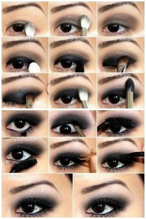 Rock Makeup Looks Hooded Eyes, Emo Easy Makeup, Goth Makeup Step By Step, Gothic Eye Makeup Hooded Eyes, Formal Gothic Makeup, Grunge Smokey Eye Makeup, Gothic Eye Makeup Tutorial, Mcbling Eye Makeup, How To Goth Makeup