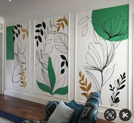 Mural Wall Painting Ideas, Accent Wall Before And After, Wall Painting Ideas Office, Simple Wall Murals Diy Paint, Boho Wall Murals Painted, House Wall Paint, Mural Indoor, Botanical Mural, Simple Wall Paintings