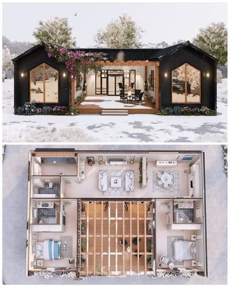 Tiny Houses Community | Tiny Home 🏡 | Facebook Tiny House Community, Sims 4 House Design, Casas The Sims 4, Sims House Plans, Sims House Design, Container House Plans, Container House Design, Tiny House Cabin, Inside And Outside