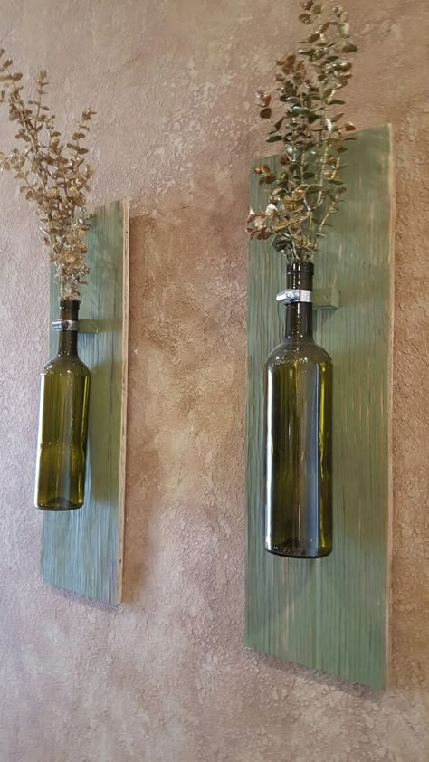 Reuse Bottles Glass Diy, Green Bottle Decor, Glass Bottle Crafts Pots & Planters, Wall Bottle Vase, Glass Bottle Room Decor Aesthetic, Glass Bottle Hanging Plant, Beer Bottle Decor, Reuse Wine Bottles, Wine Bottle Wall