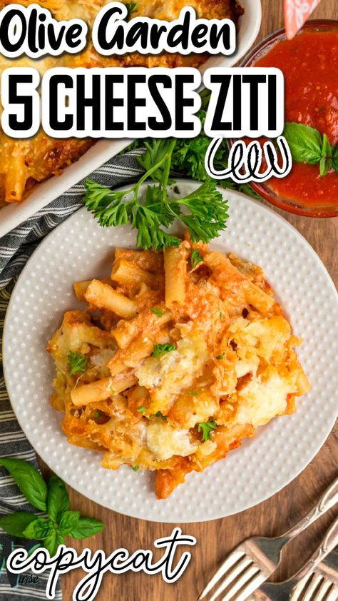 Indulge in the ultimate comfort food with our Olive Garden-inspired Five Cheese Ziti Al Forno! Perfectly baked with a blend of 5 cheeses, this dish is a cheesy delight that’s sure to please. Get the full recipe now! Baked Ziti Pasta Recipes, Five Cheese Ziti Recipe, Copycat Olive Garden 5 Cheese Baked Ziti, Olive Garden Ziti Recipe, 3 Cheese Baked Ziti, Best Ziti Recipe, Pasta With Cheese Recipes, Olive Garden Baked Ziti Recipe, 5 Cheese Ziti Olive Garden