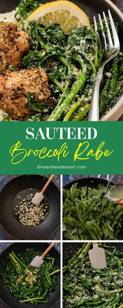 Sauteed Broccoli Rabe is an easy way to prepare healthy, tender-crisp flavorful veggies. Seasoned with lemon juice, garlic, and Parmesan. Broccoli Rabe Recipes Sauteed, Broccoli Rabe Recipes, Simple Chicken Dishes, Dinner Recipes Side Dishes, Sauteed Broccoli Rabe, High Protein Ideas, Sauteed Broccoli, Broccoli Rabe Recipe, Top Recipes On Pinterest