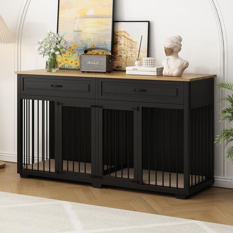 Dog Crate Entry Table, Xl Dog Crate Furniture Diy, Dog Cage Ideas Indoor Living Rooms, Dog Crate Furniture Diy Plans Free, Dog Toy Storage Ideas, Decorative Dog Crate, Dog House Ideas Indoor, Modern Dog Crate, Hidden Dog Crate