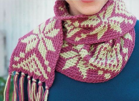 You'll love the way Fair Isle allows you to create crisp, precise patterns with your crochet. Fair Isle Crochet Pattern, Fair Isle Crochet, Interweave Crochet, Knit Top Patterns, Crochet Scarf Pattern Free, Scarf Crochet Pattern, Crochet Cowl, Tunisian Crochet, Scarf Pattern