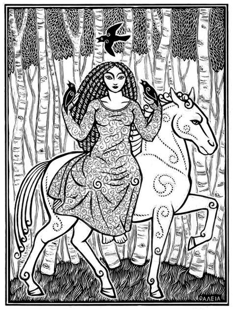 Rhiannon, Welsh Horse-Queen Mabinogion Illustrations, Rhiannon Goddess Art, Welsh Horse, Rhiannon Goddess, Goddess Rhiannon, Celtic Goddesses, Celtic Deities, Celtic Gods, Pagan Goddess