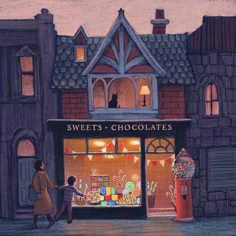 Mitchell Toy on Instagram: "‘Sweets’, digital. #illustration #illustrator #artofthrday #artist #kidsbooks #childrensbooks #candy #confectionery #mitchelltoy #themidnightcity #environmentdesign #characterdesign #design #procreate #procreateapp" Christmas Illustrations, Shop Illustration, Store Front, Tag Your Friends, Dreamy Art, Christmas Illustration, الرسومات اللطيفة, Toy Store, Book Illustration