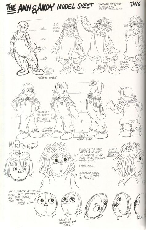 Raggedy Anne, Raggedy Andy, Raggedy Doll, Richard Williams, Drawing Sheet, Raggedy Ann Doll, Character Model Sheet, Cartoon As Anime, Ann Doll