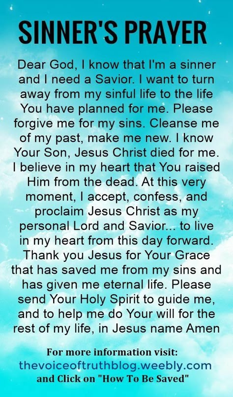 Sinner's prayer I Am A Sinner, Sinners Prayer, Salvation Prayer, God Loves Us, Spiritual Warfare Prayers, Simple Prayers, Everyday Prayers, Miracle Prayer, Christian Prayers