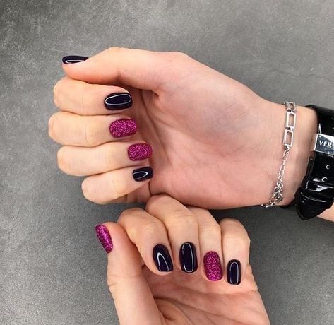 Black Pink Nails Ideas, Nail Black And Purple, Black And Purple Nail Ideas, Black And Pink Nails Ideas, Purple Pink Nails, New Years Nail, Black And Purple Nails, Unghie Sfumate, Hello Nails