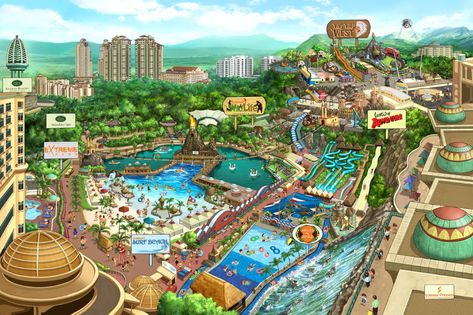 Lagoon Theme Park, Amusement Park Plan, Water Parks In Texas, Sunway Lagoon, Map Landscape, Planning Landscape, Park Plan, Malaysia Tour, Water Theme Park