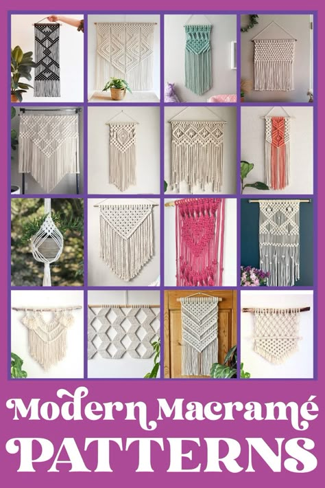 Modern Macrame Patterns - These beautiful modern macrame patterns are perfect for home decor crafters and DIY fans! Macrame is a trendy vintage revival that's making a huge comeback! Modern Macrame Patterns, Diy Macrame Wall Hanging, Koti Diy, Pola Macrame, Macrame Wall Hanging Patterns, Macrame Patterns Tutorials, Bohol, Modern Macrame, Macrame Ideas