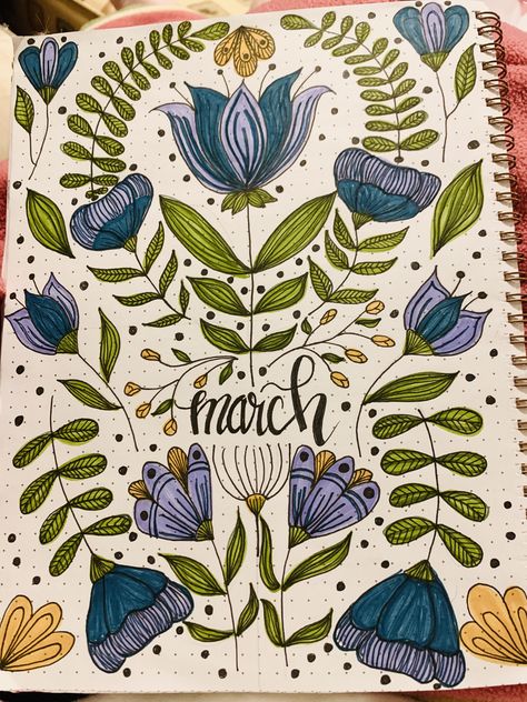 March Cover Page, Bujo Art, Tombow Markers, Journal Bullet, Journal Travel, Bujo Ideas, Bujo Inspiration, Folk Fashion, Cover Page