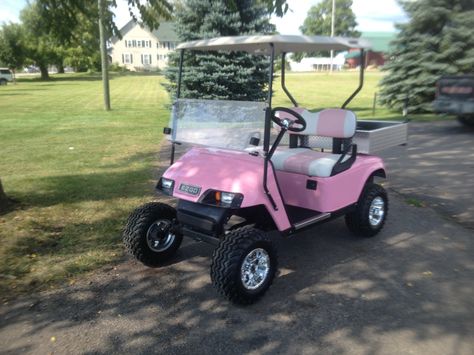 Golf Car Aesthetic, Pink Golf Cart, Custom Golf Cart, Golf Buggy, Custom Golf Carts, Used Golf Clubs, Rabbit Plush Toy, Golf Car, Car Aesthetic