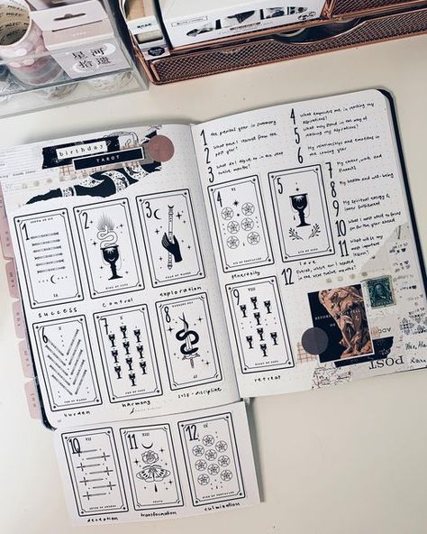 Tarot Journal Page Ideas, Tarot Bullet Journal Ideas, Tarot Journal Cover, Bujo Tarot, Witchy Bullet Journal Ideas, Elemental Crafts, Tarot Bullet Journal, Witch Bullet Journal, Tarot Journal Ideas