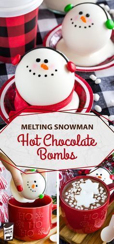 Pour warm milk over these adorable hot chocolate bombs and watch them pop open with hot cocoa and marshmallows. Snowman Hot Chocolate, Christmas Yummies, Melting Snowman, Hot Chocolate Spoons, Diy Hot Chocolate, Hot Chocolate Cocoa, Christmas Delights, Melting Snowmen, Hot Chocolate Bomb