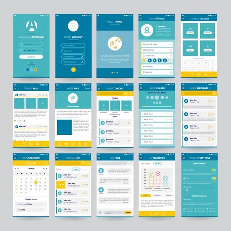 Set of mobile screens with ui for applic... | Free Vector #Freepik #freevector #calendar #business #menu #music Login Web, Application Ui Design, Web And App Design, Desain Ux, Telephone Design, Ui Ux 디자인, Android App Design, Mobile App Design Inspiration, App Design Inspiration