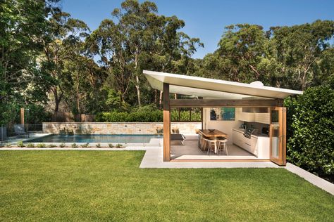 Outdoor Entertaining Area Pool, Modern Pool Cabana, Outdoor Kitchen And Dining, Concept Landscape, Barbacoa Jardin, Pool Gazebo, Pool Pergola, Modern Pool House, Living Pool