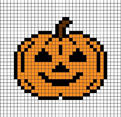 A festive pixel art template of a smiling cartoon, un-lit pumpkin. Pixel Drawing Halloween, Graph Paper Art Halloween, Jack O Lantern Pixel Art, Pixel Crochet Halloween, Halloween Crochet Pixel Grid, Pumpkin Grid Pattern, Easy Halloween Cross Stitch Patterns, Haunted House Pixel Art, Halloween Grid Art