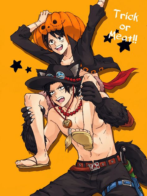 Happy Halloween // Ace & Luffy Halloween Ace One Piece, Halloween Luffy, Strawhat Crew, Ace Luffy, Paw Gloves, 3 Brothers, Ace Sabo Luffy, Ace And Luffy, One Piece Ace