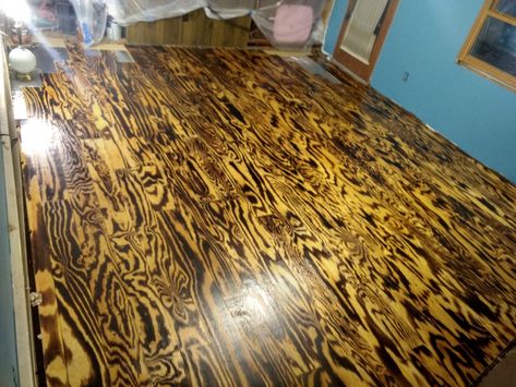 Burnt Plywood Floor, Stained Plywood Floors, Walnut Wood Floors, Build A Farmhouse Table, Wood Floor Design, Plywood Floor, Plywood Flooring, Diy Kitchen Decor, Flooring Projects