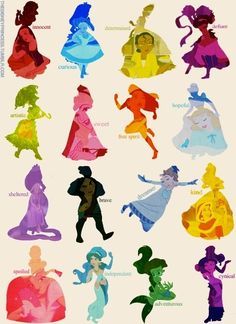 Disney Princess Silhouette, Disney Princesses, Fairy Princesses, Disney Pixar, Archetypes, Disney S Girls, Disney Girls, Disney Character Character Archetypes, Princess Pocahontas, Animation Disney, British Humor, Humor Hilarious, Princess Tiana, Walt Disney Animation, Disney Favorites, Pinturas Disney