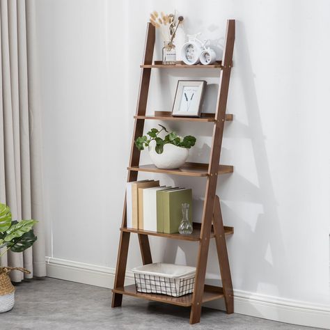 PRICES MAY VARY. 【5-Tier Bamboo Ladder Shelf】: Our 5-tier bookshelf features a sleek trapezoidal design that seamlessly fits against any wall, making the most of your available space. It optimizes room utilization, providing efficient storage while maintaining a stylish appearance. 【Stable And Anti Falling】: Crafted with a trapezoidal frame, our ladder shelf not only prioritizes aesthetics but also ensures exceptional stability and a strong weight-bearing capacity. It remains steady and prevents Bamboo Ladder, Leaning Bookshelf, Leaning Shelf, Bamboo Ladders, Books Beautiful, Fish Bowls, Bookcase Wood, Ladder Bookshelf, Tier Shelf