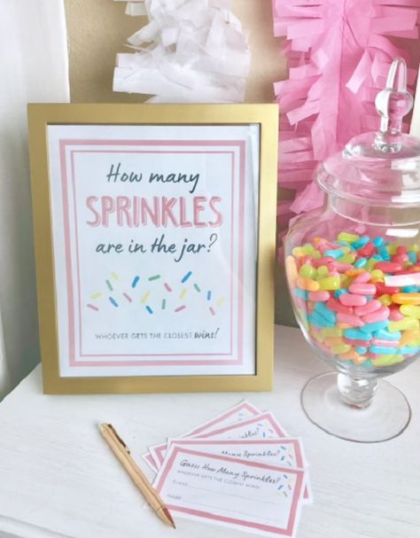 Baby Sprinkle, “Sprinkled with Love” – Baby Shower Ideas 4U Sprinkle Baby Shower Girl, Sprinkle Games, Baby Sprinkle Decorations, Baby Sprinkle Games, Pink And Gold Party, Baby Boy Sprinkle, Donut Themed Birthday Party, Sprinkle Shower