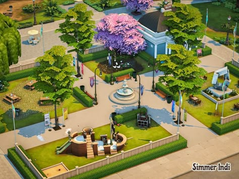 Sims 4 Base Game Community Lot, Sims 4 Base Game Park, Sims 4 Park Ideas Layout, Sims4 Community Lot, Newcrest Park Sims 4, Park Sims 4 Ideas, Sims 4 National Park, Sims 4 Parking Lot, Sims 4 Newcrest Park