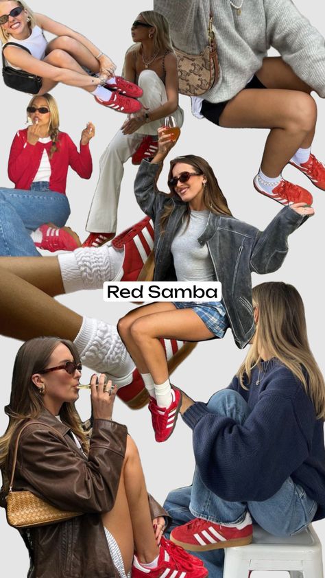 #red #redshoes #redsambas #redsambashoes #redoutfitboard #redoutfit #redoutfitinspo Red Addidas Outfits Women, Red Adidas Samba Outfit, Red And White Sambas Adidas Outfit, Outfit Zapatillas Rojas, Red Samba Outfit, Red Sambas Outfit, Red Sambas Adidas Outfit, Red Samba, Red Adidas Shoes Outfit