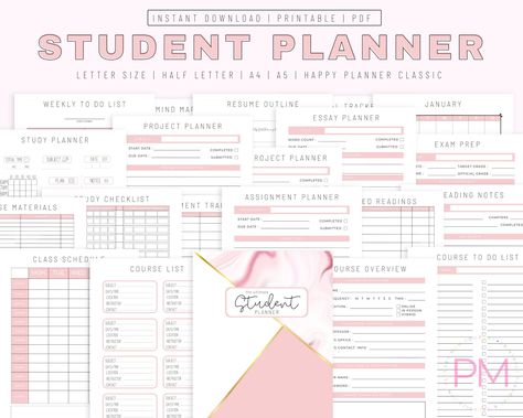 Student Planner Printable, Academic Planner Printable, College Student Planner, Productivity Project Agenda, High School Planner | Monthly Printable Planner by  Christopher Seamon School Planner Target, School File Organization, School Planner Cover Design, Planner Ideas For School, School Binder Organization, School Planner Aesthetic, School Planner Ideas, College Student Planner Printable, Free School Planner