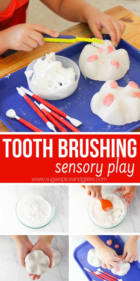 A fun dental sensory play idea for kids including DIY model teeth - we also made a video to show you how to make this simple learning tray for kids Toothbrushing Activities, Tooth Preschool, Dentist Crafts, Dental Health Preschool Crafts, Dental Health Crafts, Dental Health Week, Dental Health Preschool, Diy Teeth, Dental Health Activities