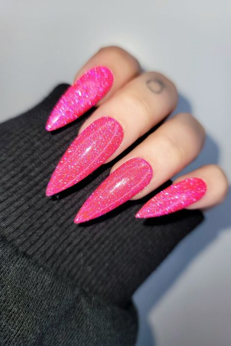 Quince Nails, Bright Pink Nails, Quinceanera Nails, Birthday Nails, Nail Kit, Stiletto Nails, False Nails, Pink Glitter, Glue On Nails