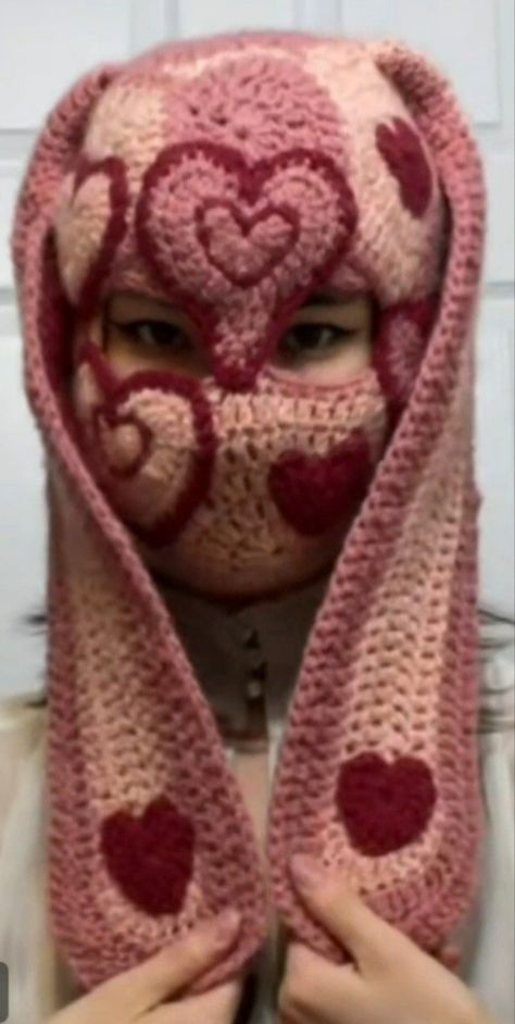 balaclava pink bunny rabbit hearts On tiktok. #smallbusiness Dope Hats, Crochet Mask, Funky Hats, Mode Crochet, Kawaii Crochet, Pink Bunny, Crochet Bunny, Doja Cat, Crochet Fashion