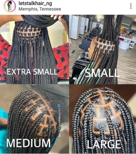 Braid Part Size Chart, Braiding Pattern For Knotless Braids, Knotless Braid Size Chart, Knotless Braids Sizes, Knotless Size Chart, Knotless Braids Size Chart, Box Braids Parting Guide, Box Braids Sizes, Healthy Black Hair