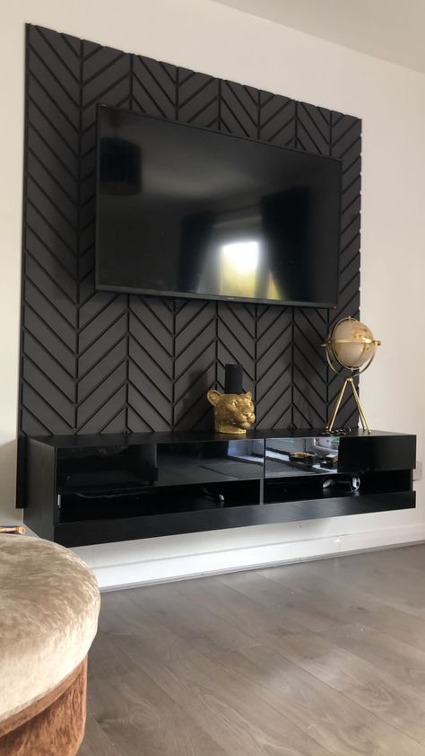 Black Wood Wall Decor, Slat Wall Decor, Living Room Panelling, Wall Panels Bedroom, Interior Cladding, Black Accent Walls, Tv Wand, Wall Panel Design, Hair Hoco