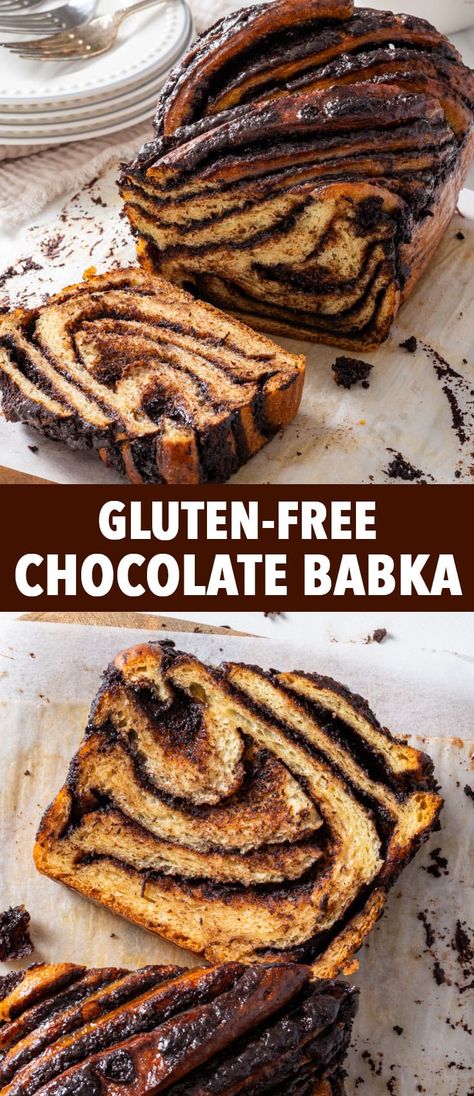 Gluten Free Chocolate Babka - This is the only gluten free chocolate babka recipe you’ll ever need. It's perfectly soft and tender, and it’s swirled together with a rich, luxurious chocolate filling. It’s also super easy to make (the dough handles beautifully) and absolutely everyone will love it, even non-gluten-free folks. Gluten free babka. Gluten free recipes. Gluten free bread. Gluten free dessert recipes. Gluten Free Babka, Chocolate Babka Recipe, Gluten Free Challah, Gluten Free Pita Bread, Gluten Free Dessert Recipes, Gluten Desserts, Bread Gluten Free, Gluten Free Dessert, Luxurious Chocolate