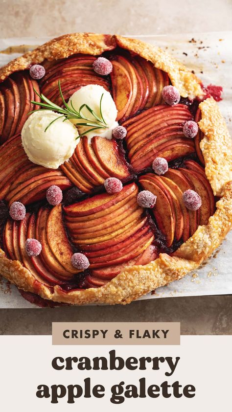 This cranberry apple galette is filled with tart cranberry sauce, thinly sliced apples, all wrapped in a crispy and flaky pie crust. It's the easiest kind of pie you can make and it's perfect for the holidays! #galette #cranberryapple #holidaybaking | teakandthyme.com Apple Cranberry Galette Recipe, Apple Cranberry Galette, Cranberry Apple Galette, Apple Cranberry Dessert, Holiday Tarts, Apple Cranberry Pie, Cranberry Tart, Gluten Free Dairy Free Dessert, Apple Tart Recipe