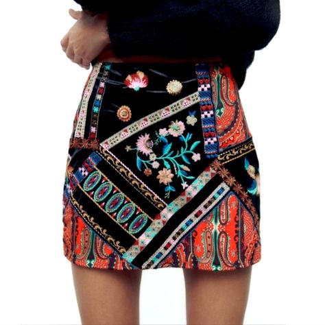 Printed Embroidery Mini Skirt Size Xs New With Tag Smoke And Pet Free Home Printed Mini Skirt, Belted Mini Skirt, Jacquard Skirt, Velvet Mini Skirt, Tweed Mini Skirt, Skirt For Women, Floral Mini Skirt, Zara Skirts, Velvet Skirt