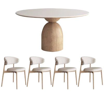 Our Solid Wood Rock-Plate Round Dining Table features a food-grade eco-friendly rock-plate surface. With a double-layer structure and finely polished rounded edges, it combines durability with elegant design. Greyleigh Size: 29.5"H x 59"L x 59"W | Greyleigh Solid Wood Rock-Plate Round Dining Table Chair Set brown / Wood in White | 29.5"H x 59"L x 59"W | Wayfair Round Dinner Table, Home Interior Accessories, Round Dining Room Table, Round Kitchen Table, Round Dining Table Sets, Dining Table Chair, Round Wood Dining Table, Round Dining Set, Stone Dining Table