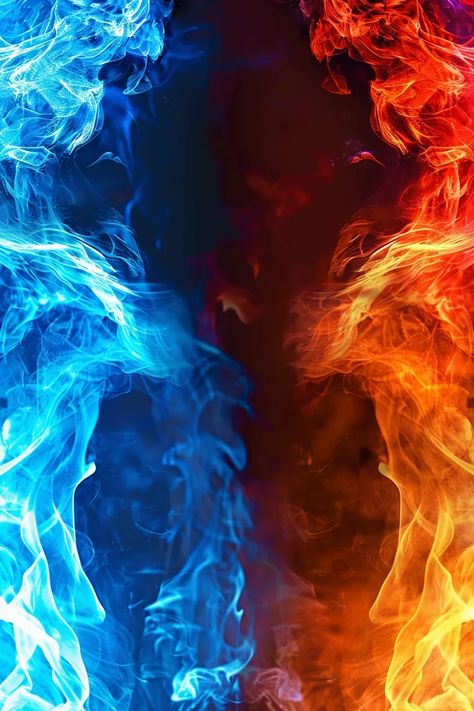 This is an abstract image of fire and ice. The flames are bright and vivid, and the ice is cool and smooth ->> more details in ai-img-gen.com Fire And Ice Aesthetic Couple, Fire And Ice Painting, Fire Abstract Art, Fire And Ice Aesthetic, Blue Fire Aesthetic, Water Theme Wedding, Transition Aesthetic, Fire And Ice Party, Fire And Ice Wallpaper