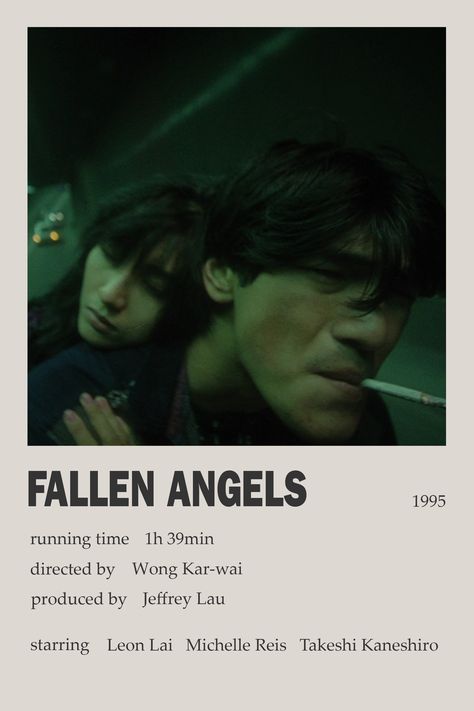 "Fallen Angels" minimalistic polaroid movie poster Fallen Angels Poster Film, Fallen Angels Movie Poster, Fallen Angel Aesthetic Movie, Fallen Angels Movie Aesthetic, Fallen Angels Poster, Movie Posters 90s, Fallen Angels Movie, Charlie Yeung, Michelle Reis