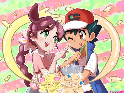 Ash X Chloe, Alcremie Pokemon, Satoshi Pokemon, Pokémon Heroes, Pokemon Couples, Nintendo Fan Art, Kingdom Hearts Fanart, Pokemon Alola, Dinosaur Pictures