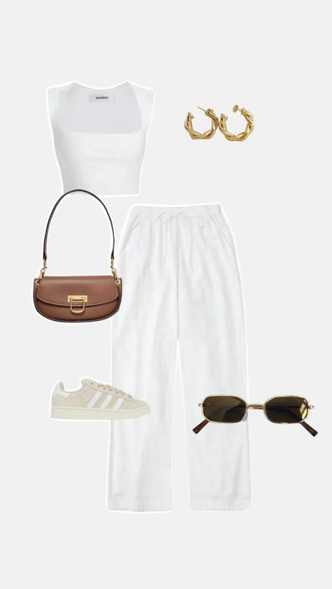 #cleangirl #outfitinspo #ootd #spring24 #fashion #fashionandbeauty #trendingoutfits White Pants Outfit Summer, White Linen Pants Outfit, Clean Girl Outfit, Beach Trousers, Linen Pants Outfit, Summer Pants Outfits, White Linen Pants, White Outfit, Summer Outfit Inspiration