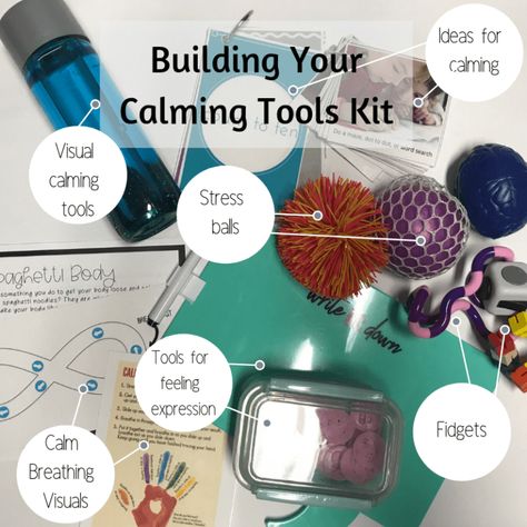 Calming Tools Kit Calm Down Box, Calm Box, Calm Down Kit, Calming Corner, Calm Kids, Calm Down Corner, Calming Strategies, Calming Spaces, Education Positive