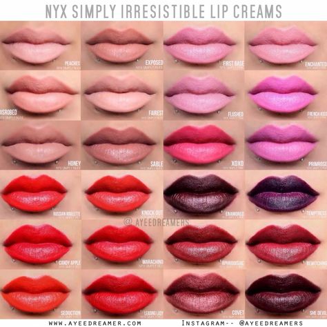 NYX Simply Irresistible Lip Cream Collection Swatches Maybelline Lip, Lip Swatches, Simply Irresistible, Lipstick Swatches, Makeup Swatches, Pink Lipstick, Lip Art, Lip Cream, Nyx Professional Makeup