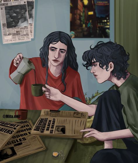 Black brothers happy ending? • While the world thinks Regulus Black is dead, he’s sitting in Sirius’s kitchen in awkward silence because… | Instagram Sirius Regulus, The Black Brothers, Marauders Jegulus, Potter Family, Awkward Silence, Black Brothers, Orion Black, Barty Crouch, Slytherin Skittles