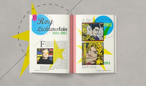 Design History Magazine | Pop Art on Student Show Art Magazine Layout, Front And Back Cover Design, Magazine Cover Page, Art Brochures, Back Cover Design, 잡지 레이아웃, History Magazine, Zine Design, Comic Layout