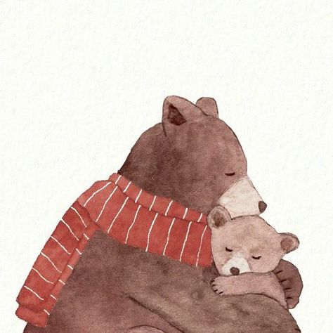 tsoooki on Instagram: "Hello December 🌨️ This is an illustration I created last year: A mama/papa bear and a baby bear ❤️ It’s so cold now in Paris (Currently one celsius degree ❄️🥶) so I really felt that sharing this warm bear hug was essential! 🐻 Swipe to see it as a card ✨ Have a warm weekend! 🥰 - #bearillustration #bearart #bearpainting #illustrationnow #kidlitart #kidlit #kidlitillustration #watercolorillustration #holidayillustration #christmascards #catcard #winterillustration #holidayart #childrenillustration #tempuradesign #watercolorchristmas #doodlyholidays #cuteanimalillustration #giftsformom #watercoloranimal #giftsformum #giftformom #giftsfordad" Animal Hug Illustration, Bear Hug Drawing, Bear Simple Drawing, Bear Family Drawing, Baby Bear Drawing, Bear Hug Illustration, Bear Illustration Cute, Bear Doodles, Watercolour Bear